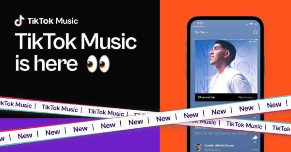 Screenshot of TikTok Music Screen on a Black and Orange Banner